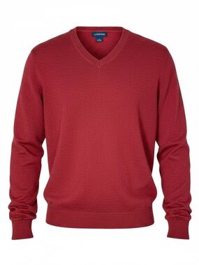 Lands End Men’s 100% Cashmere Long Sleeve V Neck Sweater Lg Burgundy Red BTC